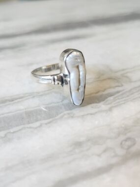 Sterling Silver Baroque Biwa Pearl Ring, 925, Size 9, New